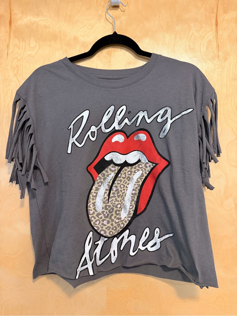 Rolling Stones Black Tee - Cropped - Fringe Sleeves - NWOT